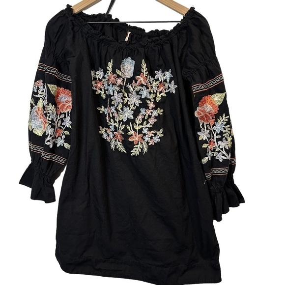 Free People Fleur Du Jour Enchanted Garden Black Off-Shoulder Mini Dress Small - Picture 2 of 10
